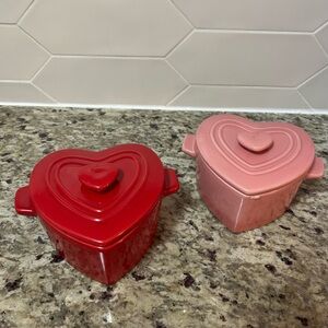 Heart-Shaped Red and Pink Small Ceramic Casserole Dish Set